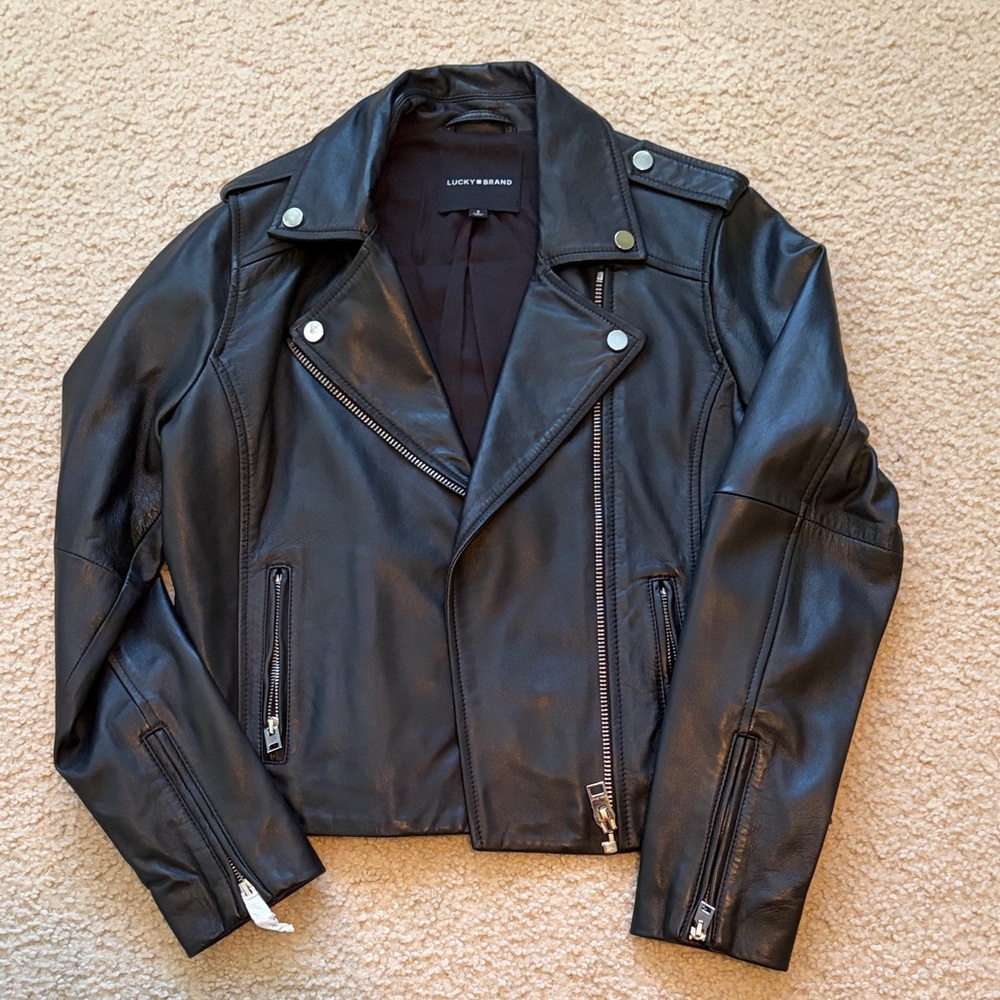 Brand new Lucky Brand Black leather moto jacket! 100% Lambskin leather!
